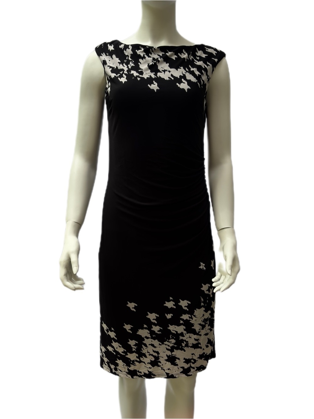 Ralph Lauren Women’s Size 6 Black/White Houndstooth Cap Sleeve Ruched Waist